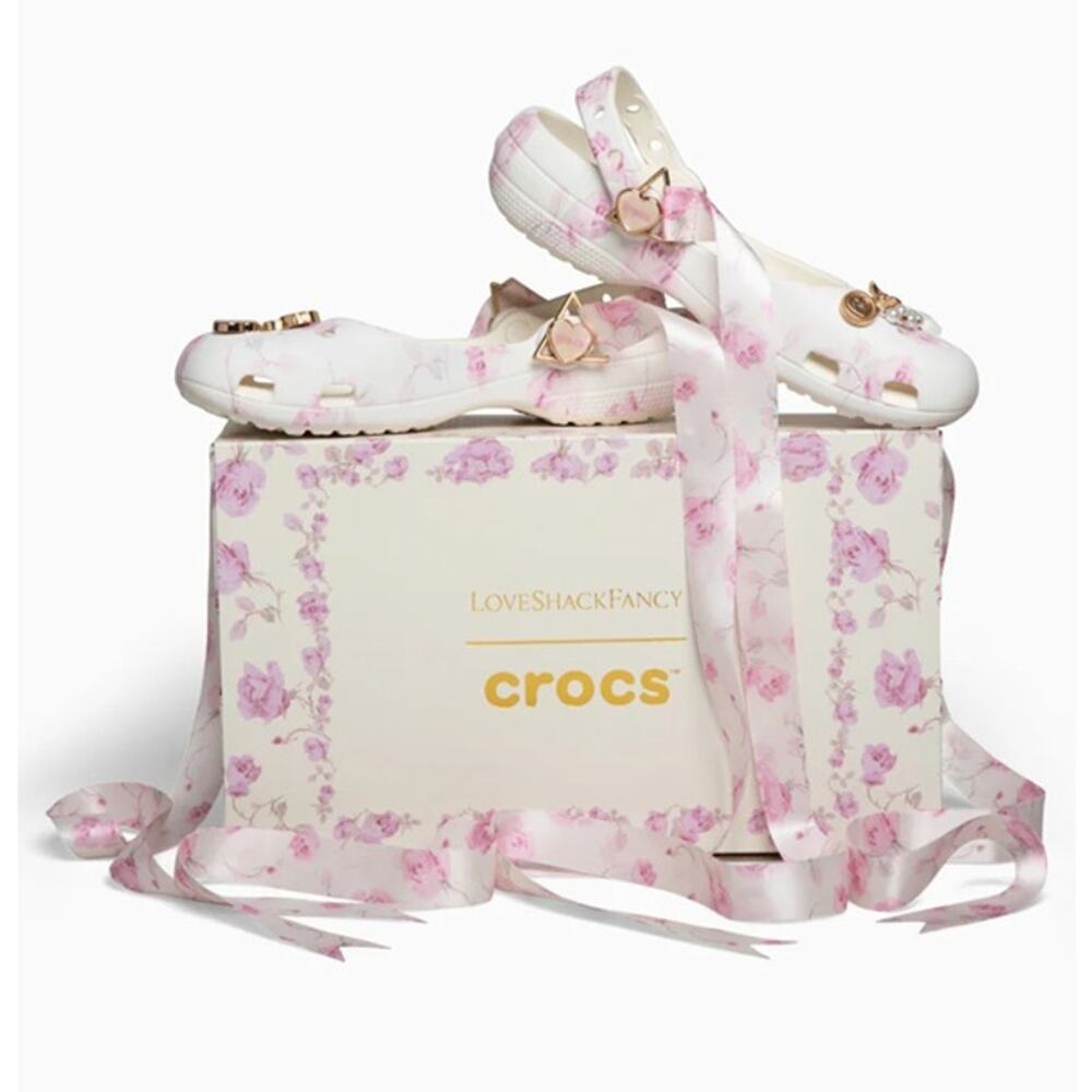 LoveShackFancy White Floral Ribbon-Trimmed Clogs